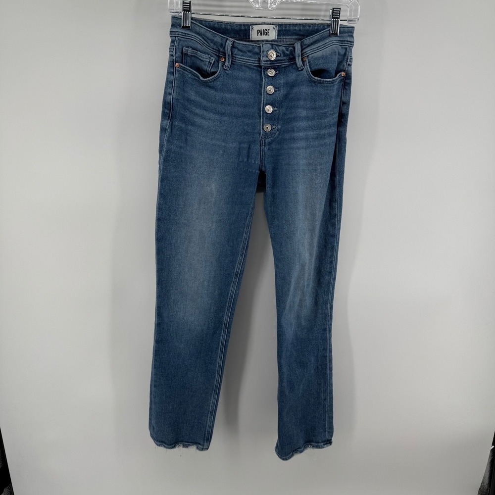 PAIGE High Waisted Button Fly Straight Leg Jeans Medium Wash Size 27
